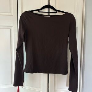 Reformation Brown Boatneck Long Sleeve